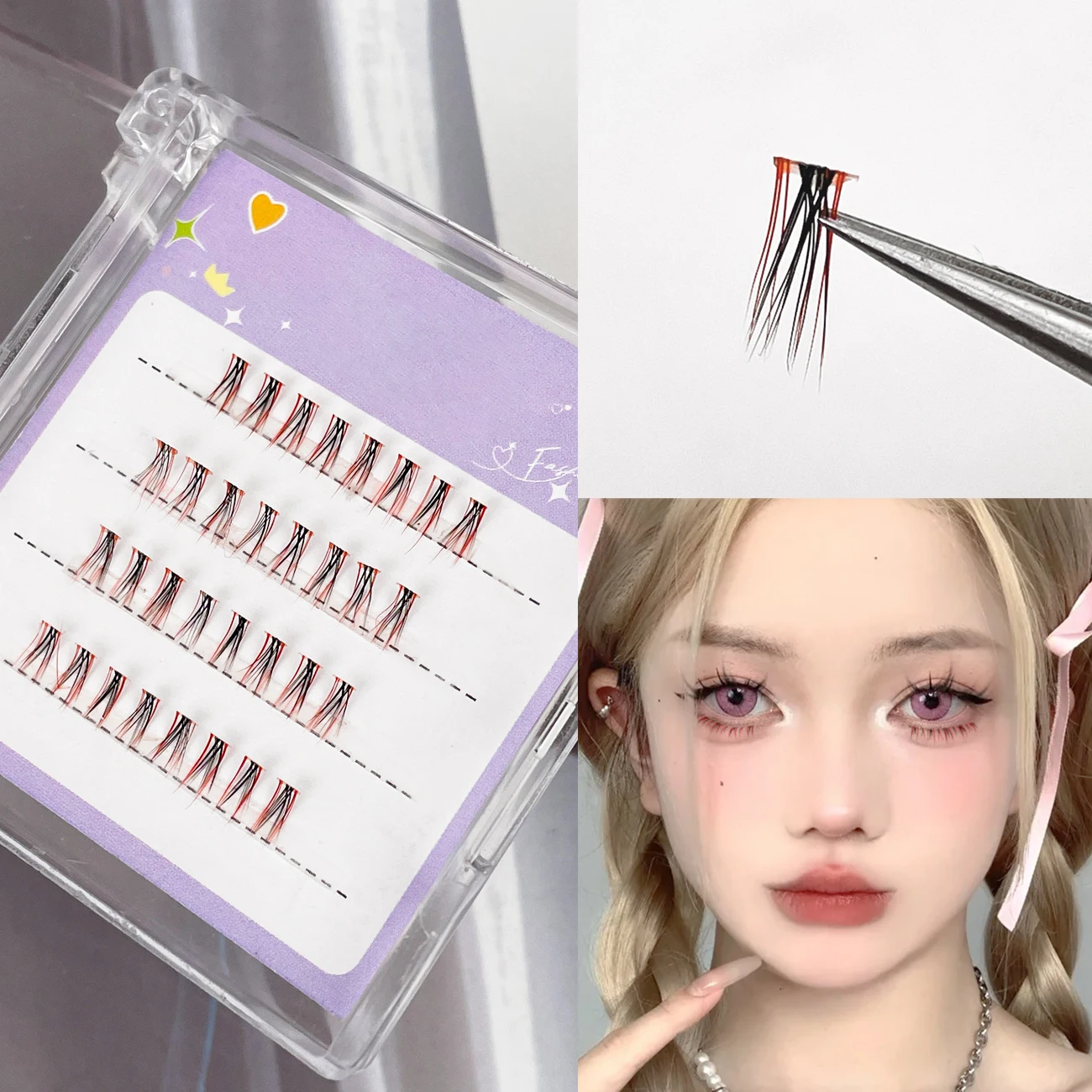 4 แถว DIY clustered self-กาวขนตาธรรมชาติยาว Holiday eyelash EXTENSION กาวฟรี, สวมใส่ขนตาส่วนบุคคล