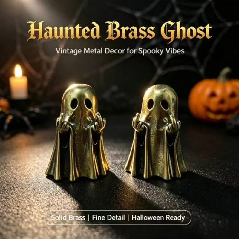 Brass Ghost Statue, Vintage Home Decor, Funny Middle Finger Gift, Halloween Christmas Present, Desk Office Car Ornament