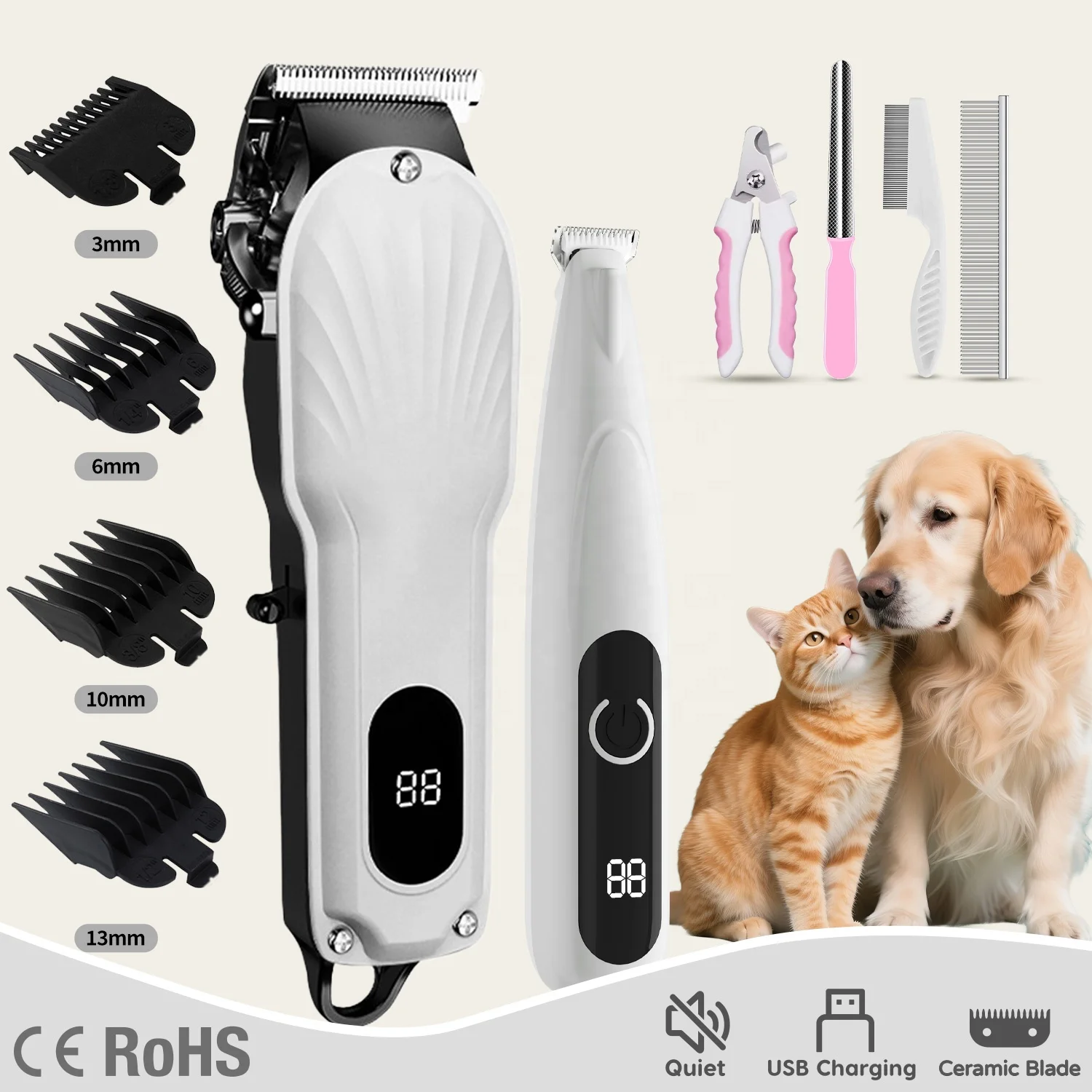 

Wholesale Home Use With Combs Cordless Fur Clippers and Trimmers Nail Set Electric Dog Hair Cutting Blades for Pet Grooming