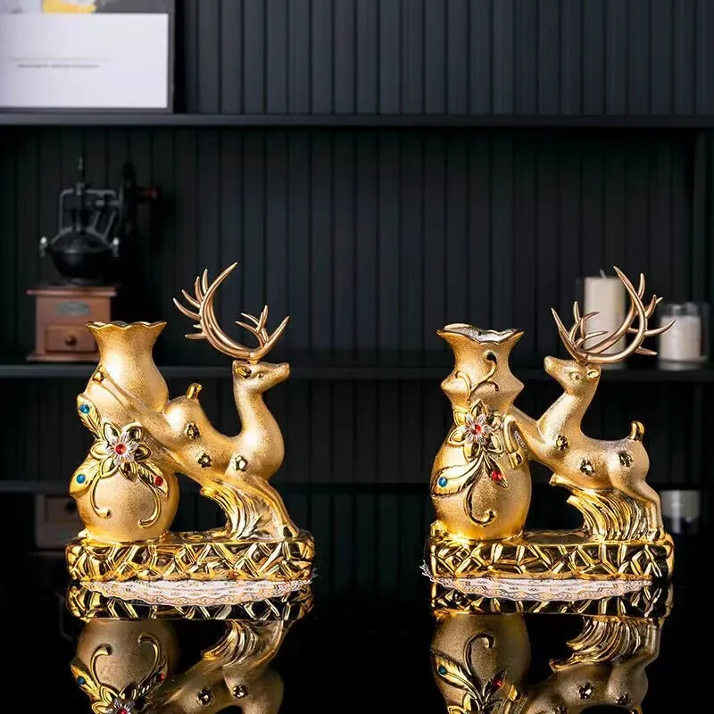 

2Pcs/European Gold Swan Ceramic Vase Flower Arrangement High end Decoration Living Room Entrance TV Cabinet Home Decor Relocatio