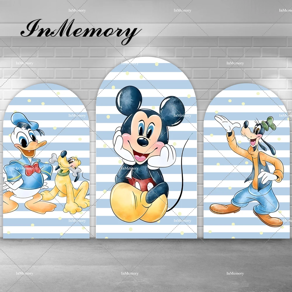 Cartoon Mickey Goofy Donald Duck Chiara Arch Backdrop Cover for Boys Baby Shower 1st Birthday Party Photography Backgrounds