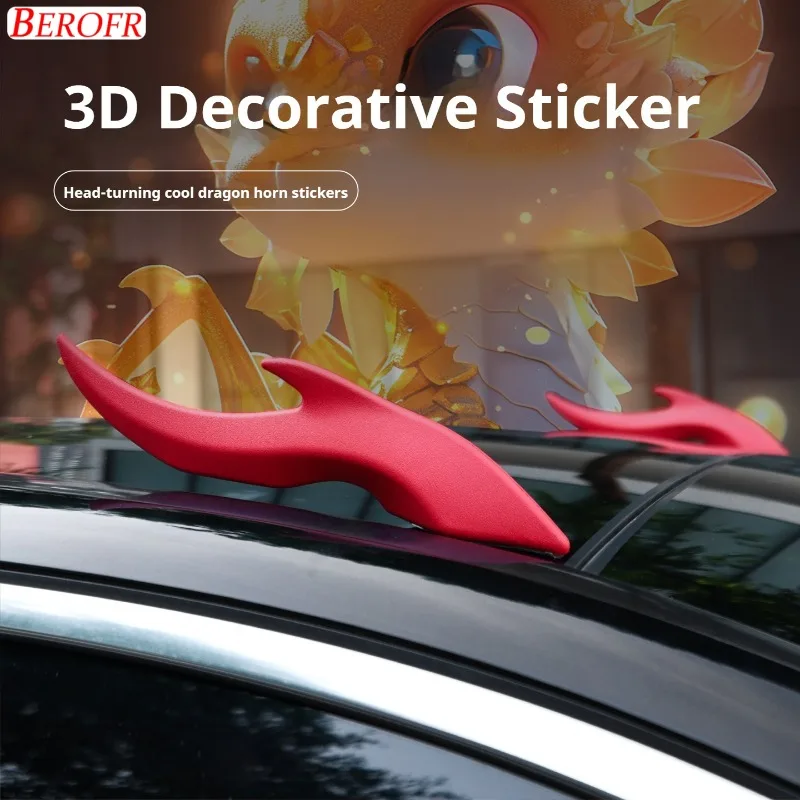 Car Roof Decoration 3D Stereo Dragon Horn Car Sticker Ornament Halloween Auto Roof Decoration For Sedan Hatchback Decoration