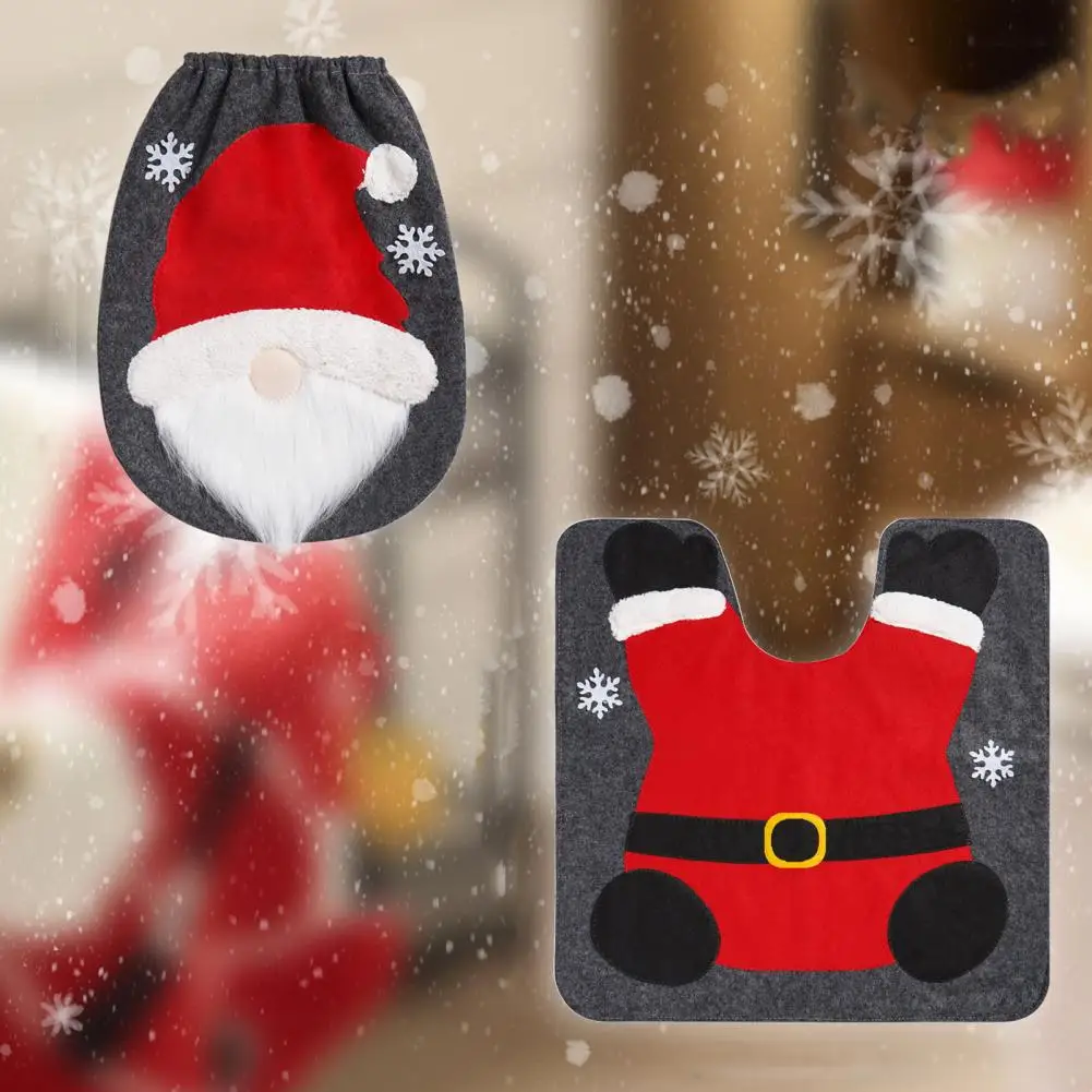 

Festive Bathroom Decoration Non-slip Bathroom Rug Festive Snowman Faceless Old Man Toilet Cover Set Non-slip Mat for Christmas