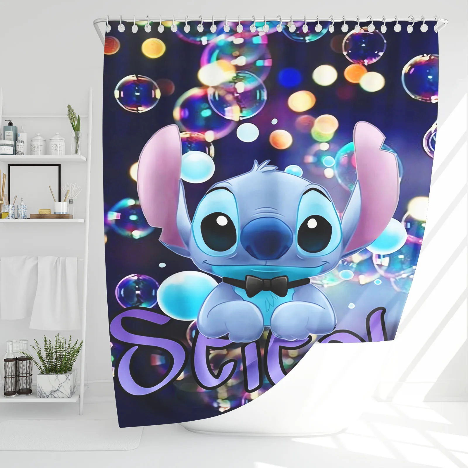 Stitch Shower Curtain Cartoon Disney Polyester Cute Bath Set Screen Sets Setluxury Funny Hook Up Bathroom Accessories