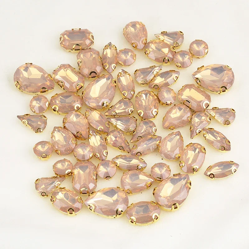 PEESOM 50pcs/bag Gold Claw Setting Mixed Shape Opal Color Rhinestone with Holes Flatback Sew On Resin Rhinestone DIY Accessories