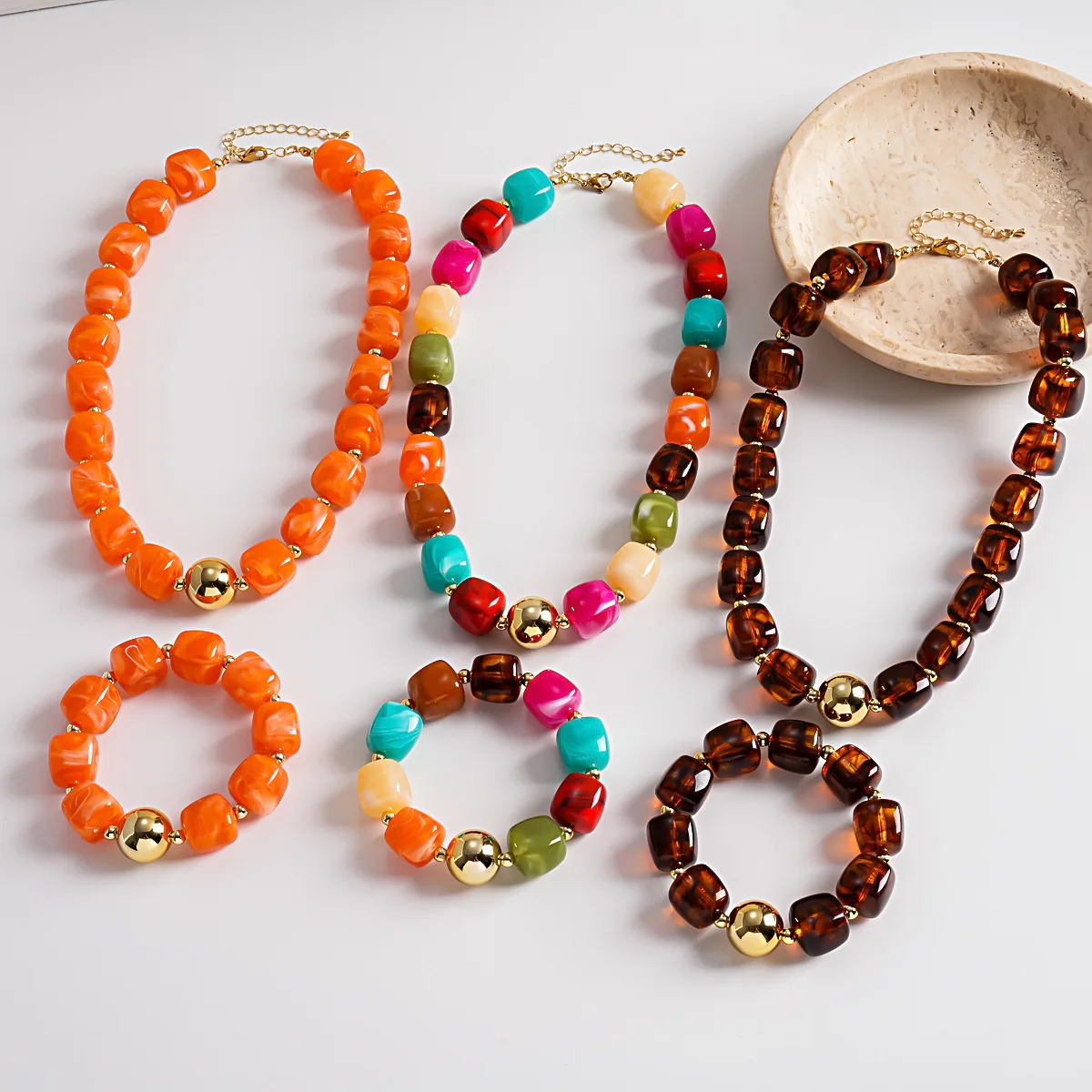 9 Colors Vintage Irregular Resin Beaded Chokers Necklaces Women Colors Acrylic Smudging Necklace Boho Vacation Accessories K