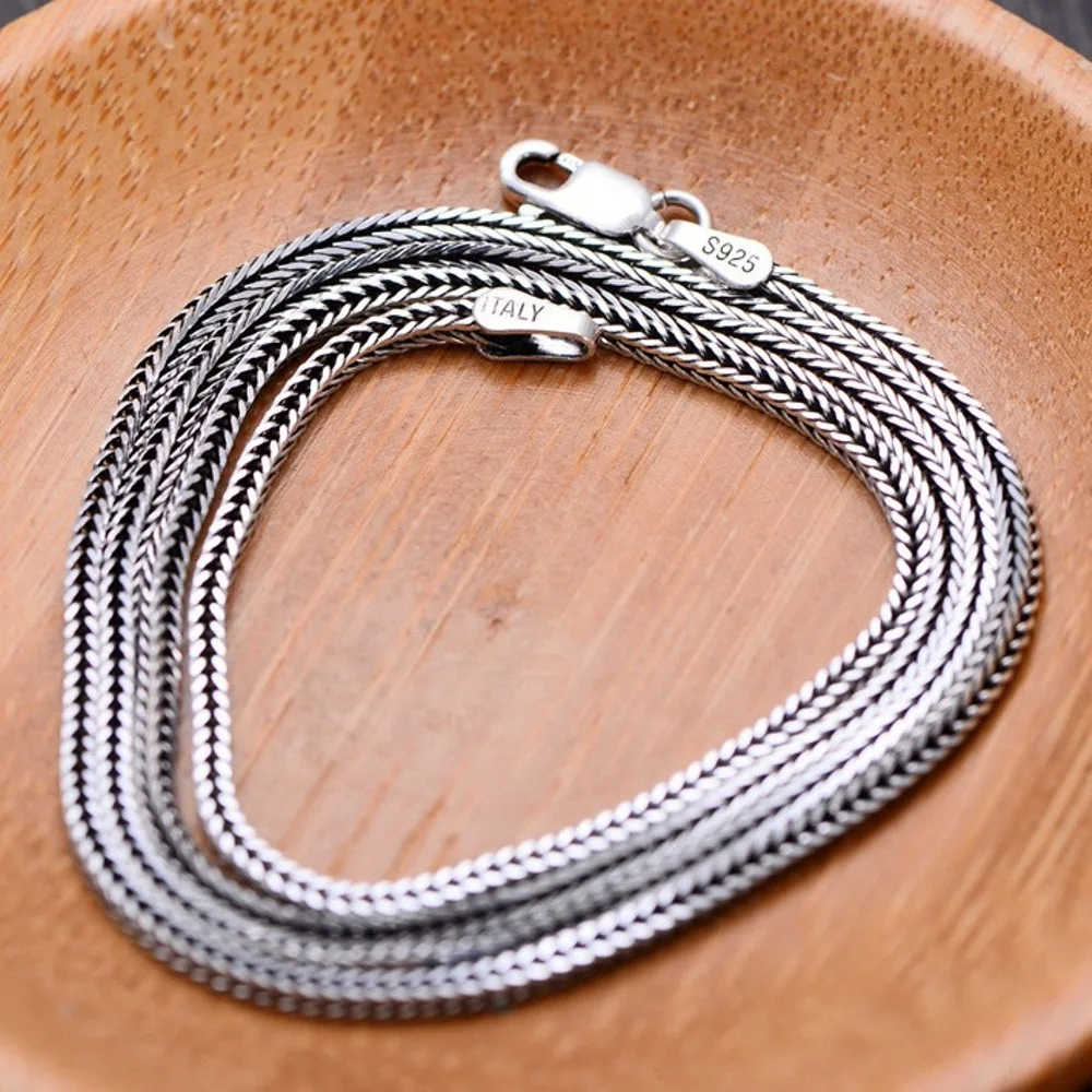 

Real Solid 925 Sterling Silver Chain Men Women 1.6mm Wheat Foxtail Necklace 6-7g/65cm