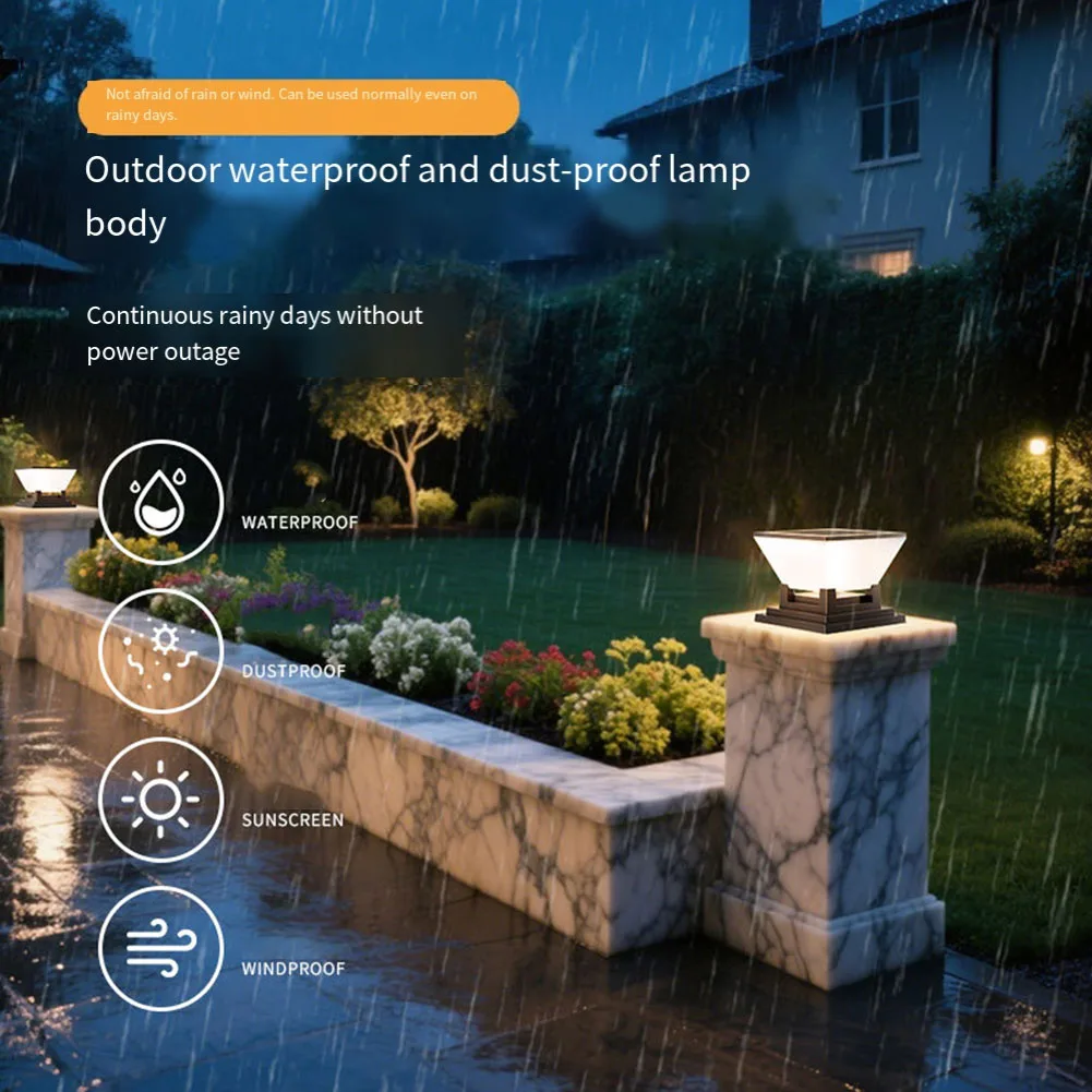 Solar powered LED outdoor column lights with weather resistant ABS plastic for patios For gardens courtyards and walkways