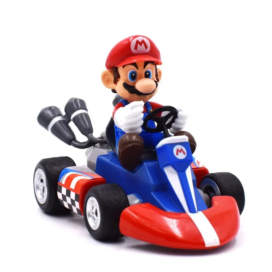 Mario Pull Back Car Anime Cartoon Mario Luigi Yoshi Princess Peach Donkey Kong Toad Bowser Koopa Kart PVC Figure fun Toys Gift