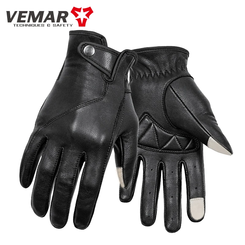 Vemar Goat Leather Motorcycle Men\'s Gloves Brown Vintage Moto Women Summer Autumn Retro Motorbike Sheepskin Full Finger Knight