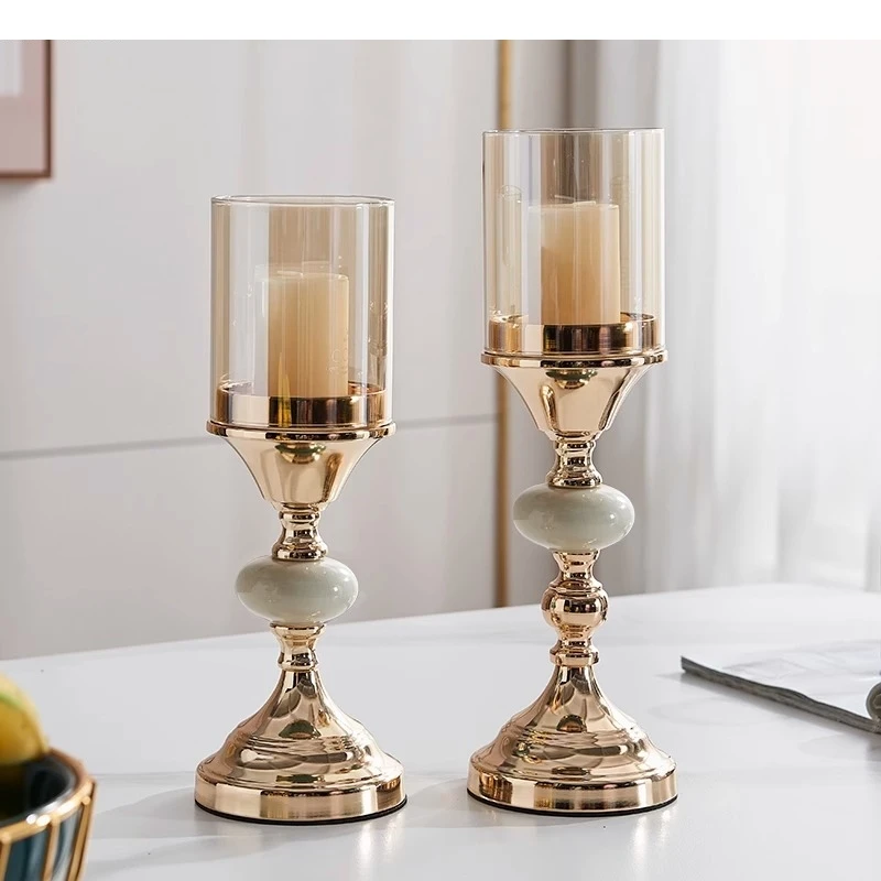 Simple Metal Glass Candle Holder Living Room Desktop Romantic Decoration Household Container