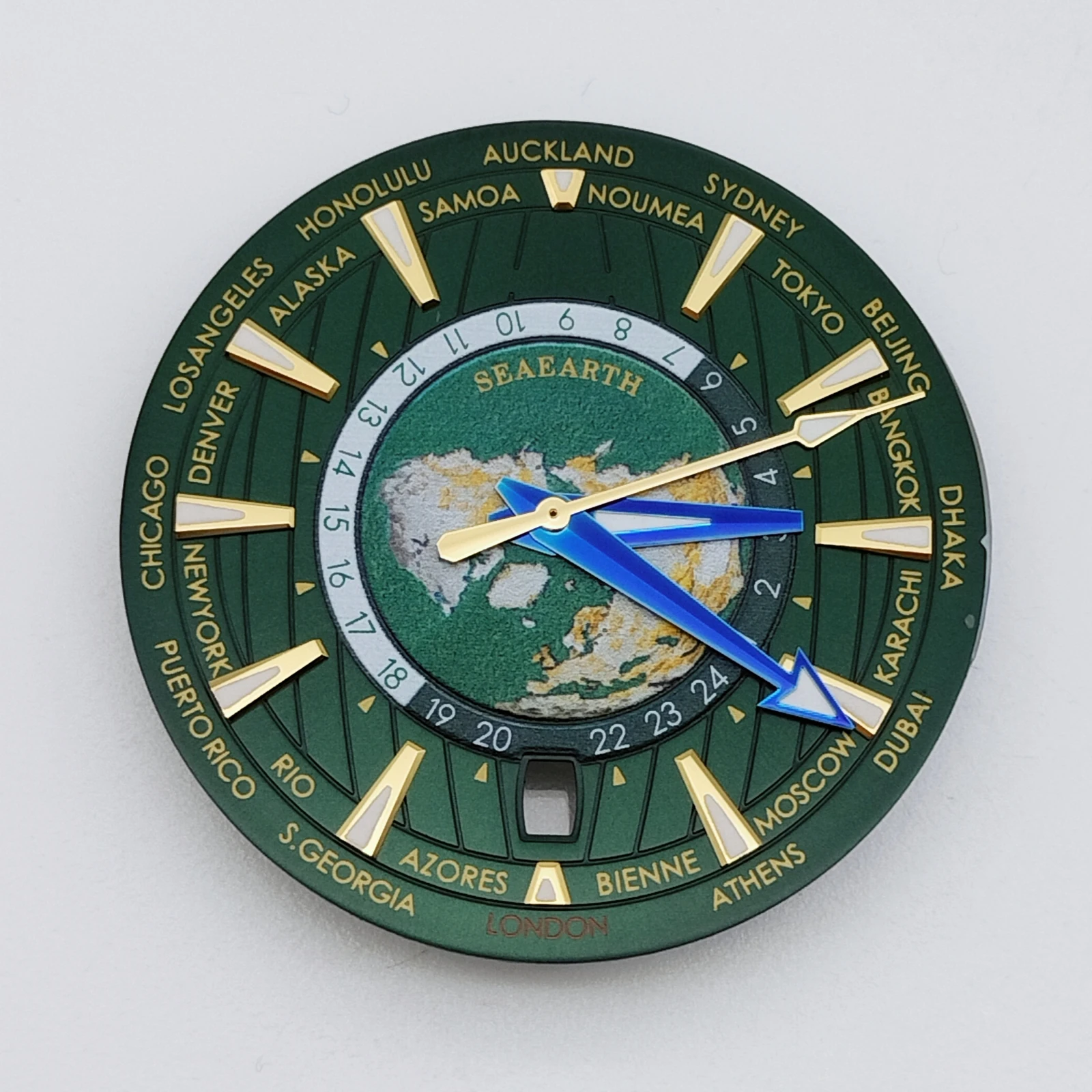 Watch Part 33.5MM Green Luminous Dial Add Hands Fit NH35 Calendar At Six PT Automatic Movement