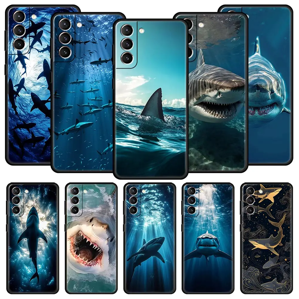 Shark Soft Phone Case For Samsung Galaxy S25 Edge S24 Plus S23 FE S22 S21 S20 Ultra 5G S10 Black Protect Cover