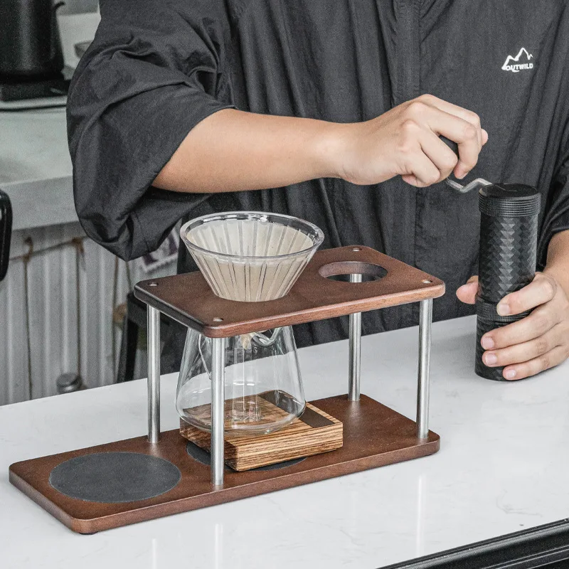

Hand coffee set Solid wood bracket Hand brewing coffee bracket Hand brewing pot Coffee grinder Sharing pot Storage seat