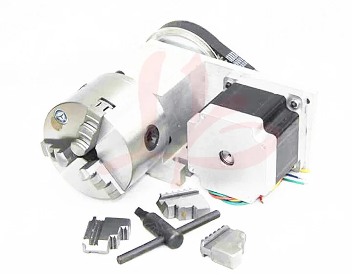 CNC Rotary Axis A Axis 4th Axis with 80mm 4-Jaw Chuck for Wood/metal Mini CNC Router Milling Machine