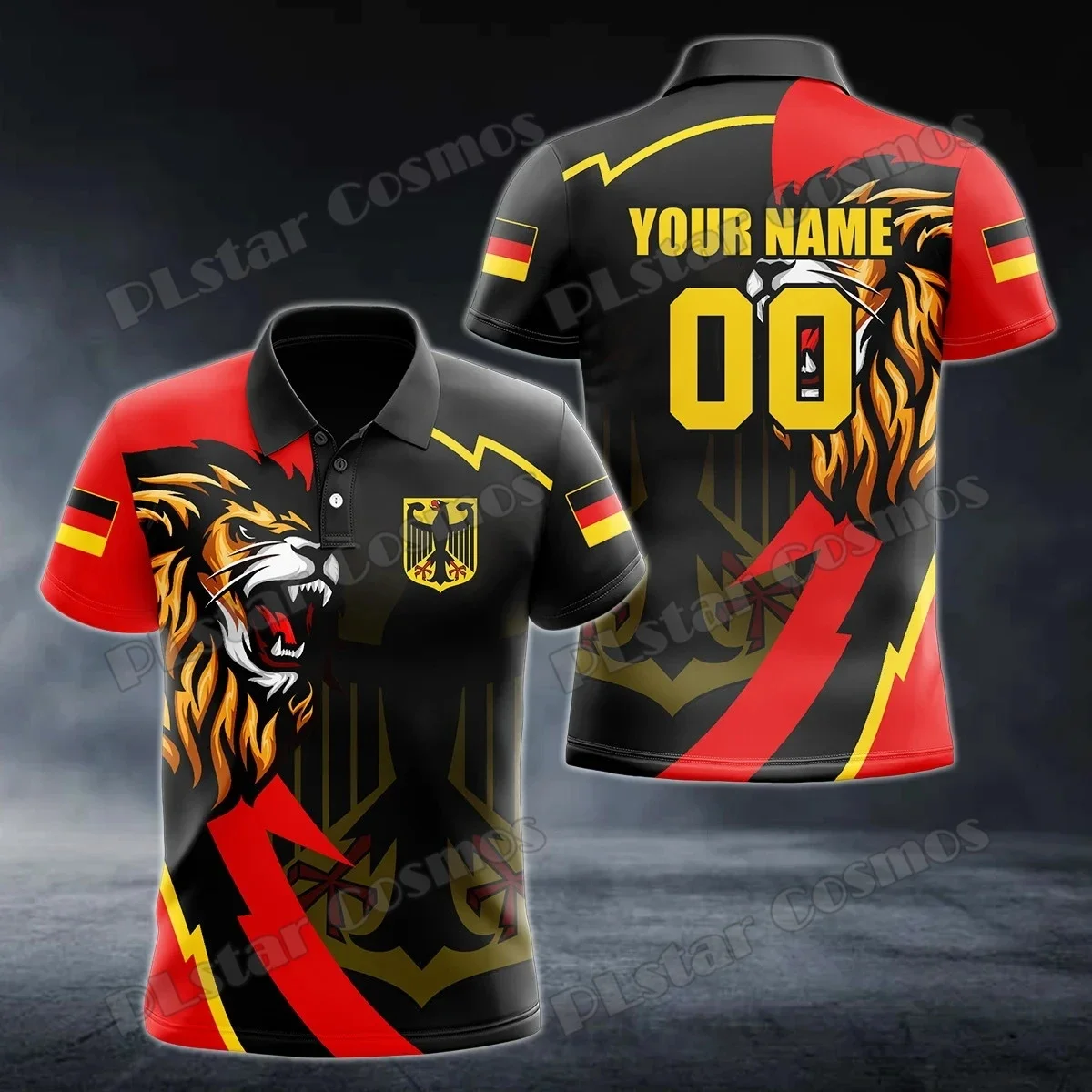 Custom Name Germany Lion & Coat Of Arms 3D Printed Men's Polo Shirt Summer Casual Short Sleeve Breathable Cool Polo Shirt PO30