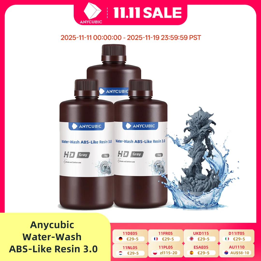 ANYCUBIC 3 кг ABS-покрытая смола 3,0, моющаяся в воде, УФ-фотополимерная смола 405 нм, 3D-смола, высокая точность для ЖК- 3D-принтера