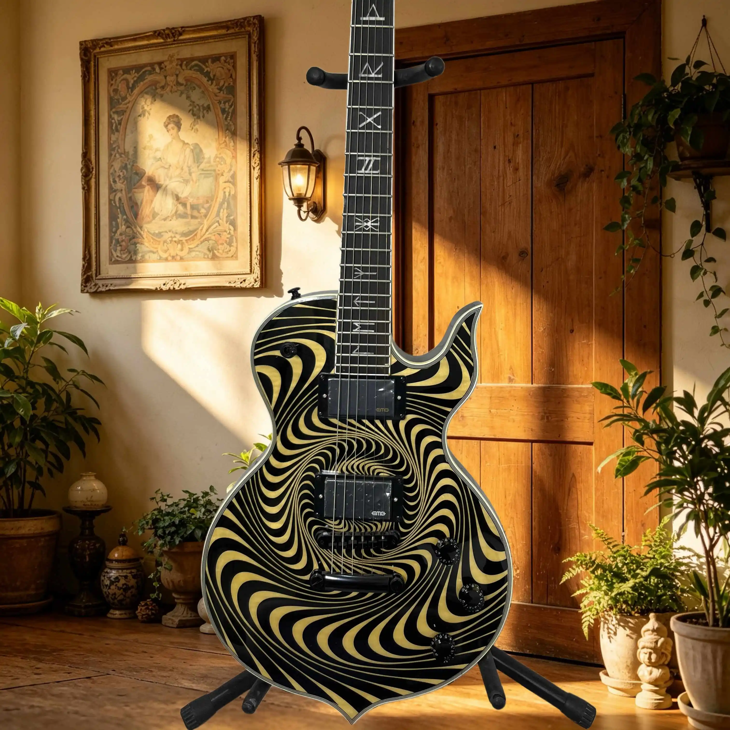 Electric Guitar Whirlpool Serrated Coating Solid Wood Body Customized Sharp Corner Shape Metal Parts Rust Proof Easy Maintenance