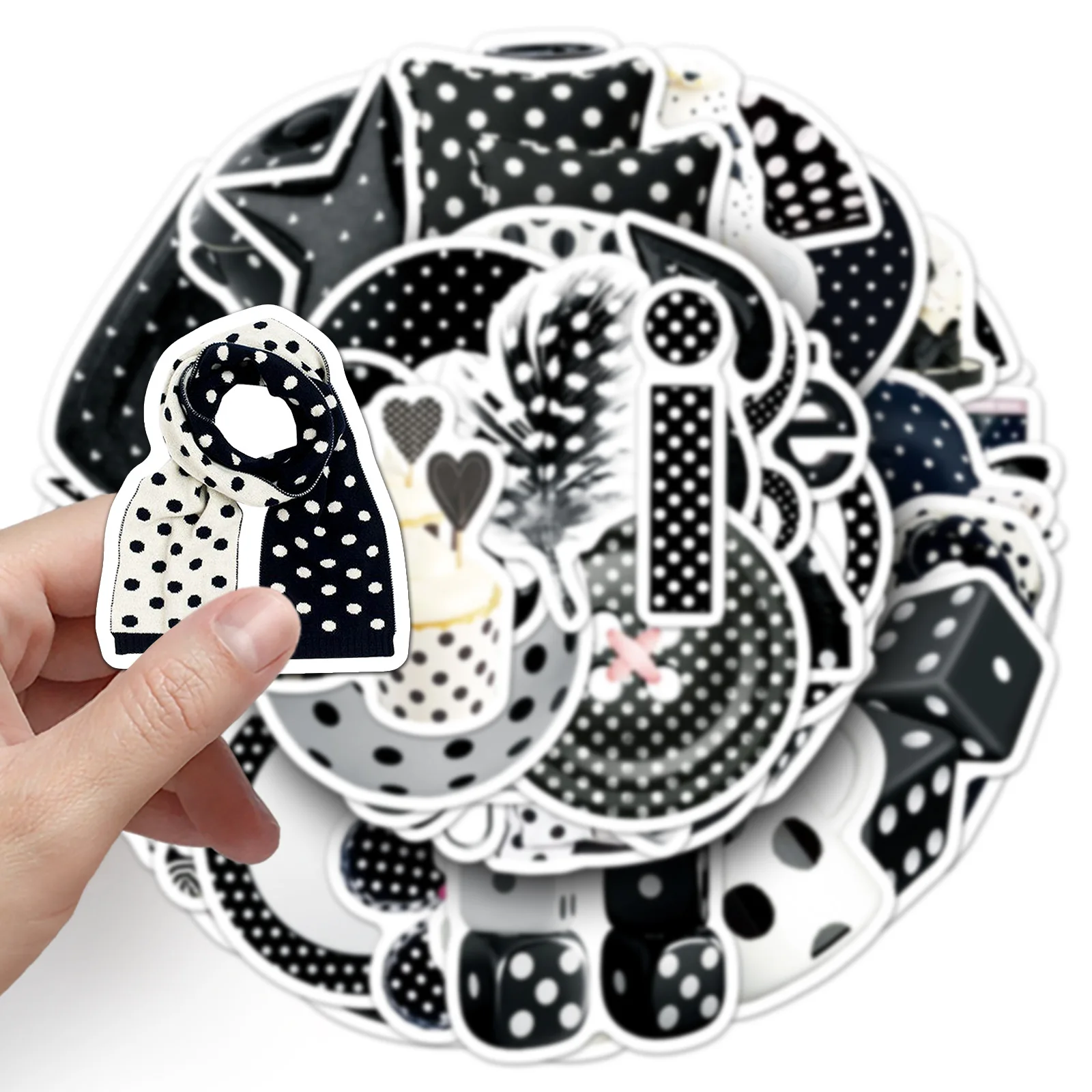 50PCS Black Polka Dot Ins Style Graffiti Sticker Creative Decoration Mobile Phone Case Notebook Water Cup Waterproof Toys Gifts