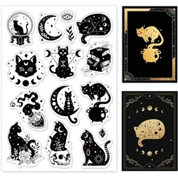 1Sheet Magic Cat Clear Stamps for DIY Scrapbooking Divination Cat Silicone Clear Stamp Seals Transparent Stamps for Cards Making
