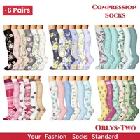 56 estilos de 6 pares de calcetines de compresión para deportes al aire libre medias de equitación calcetines de presión de pantorrilla para enfermera venas varicosas hinchadas