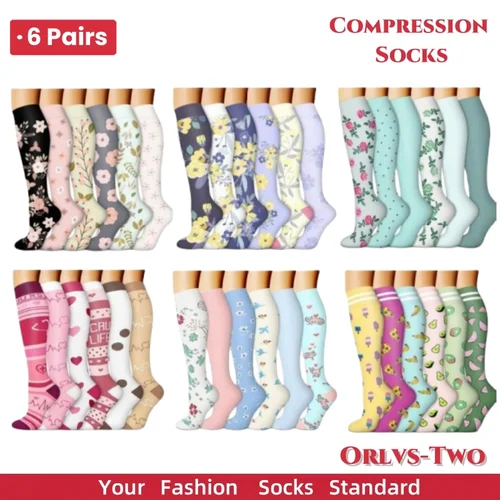 56 estilos de 6 pares de calcetines de compresión para deportes al aire libre medias de equitación calcetines de presión de pantorrilla para enfermera venas varicosas hinchadas