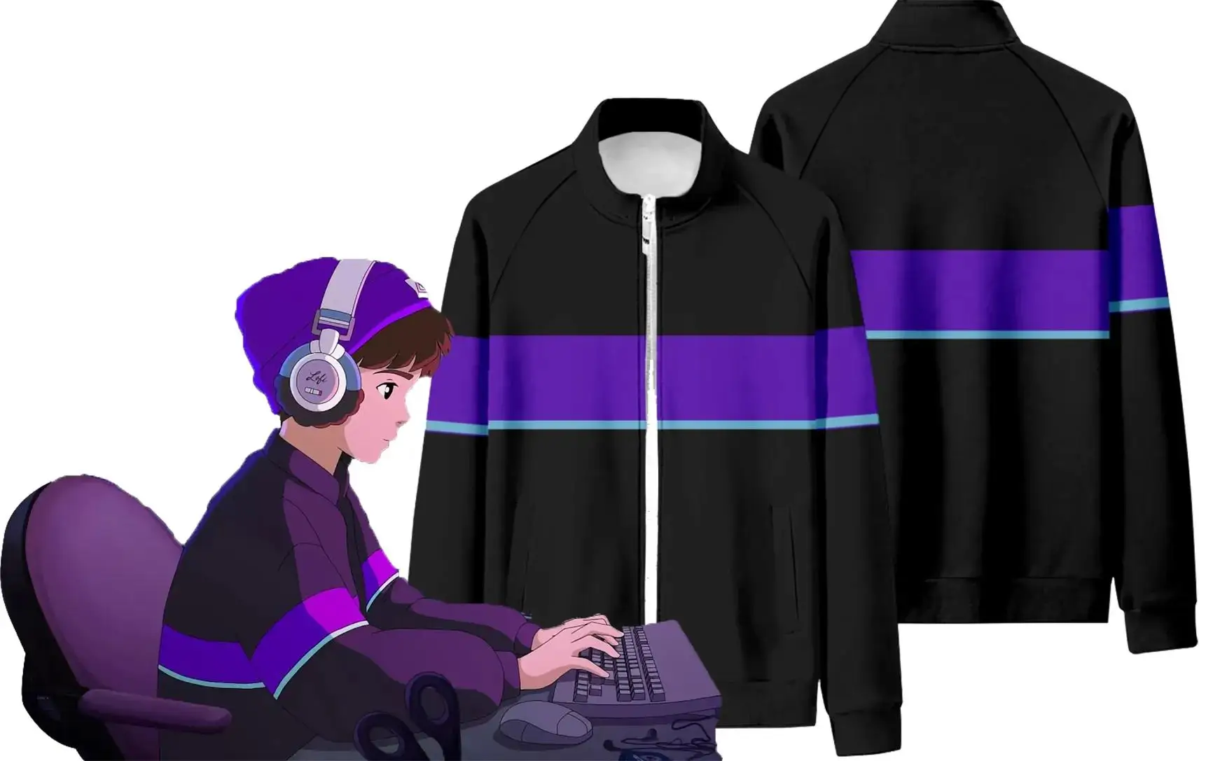 Lofi-Sweat-Shirt à Fermeture Éclair pour Fille et Garçon, Veste à Manches sulf, Unisexe, Sportif, Passionné, Synthwave, Même Style, Hiver