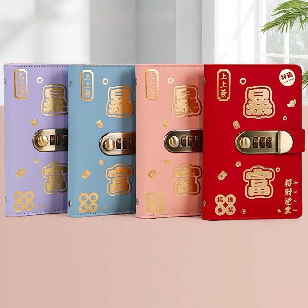 With Password Lock Saving Money Binder Wallet Storage Handbook Planner Organizer A6 PU Leather Budget Binder with Lock