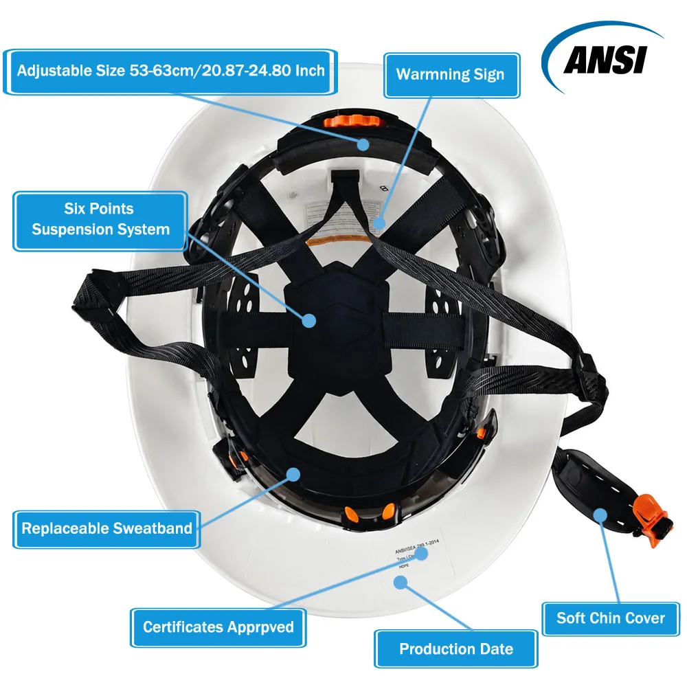 ANSI Full Brim Safety Helmet with Built-in Tinted Sun Goggles Ventilated HDPE Hard Hat for Outdoor Construction Work Cap