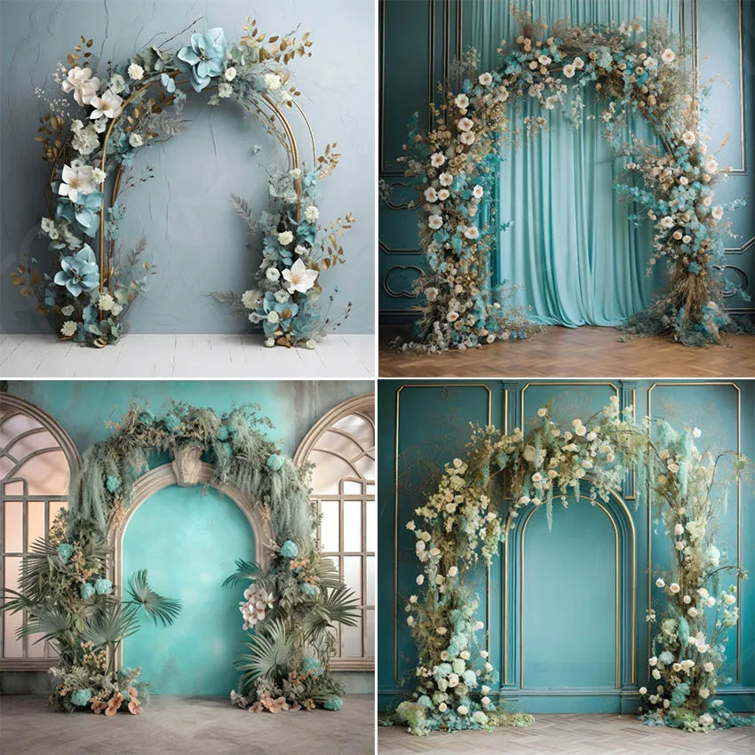 Mehofond Photography Background Retro Room Turquoise Floral Adult Birthday Wedding Maternity Portrait Decor Backdrop Photo Studi