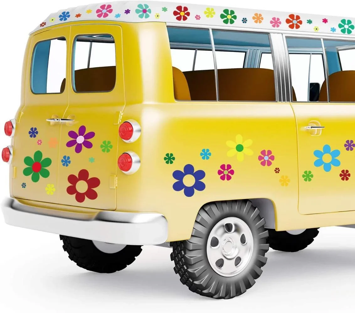 For 96 Pieces Car Flowers Stickers 60's Hippie Theme Party Stickers Multicolored Daisy Stickers Vinyl Retro Flowers Decals