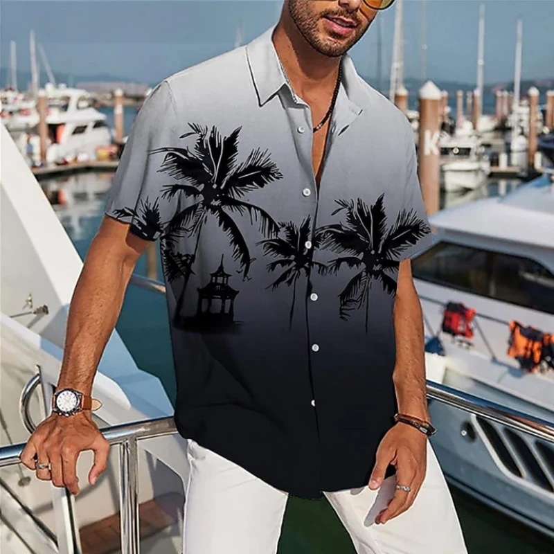 

Gradient Men's Shirt 3d Coconut Tree Print Short Sleeve Shirts Beach Casual Hawaiian Shirts For Men Oversized Shirt 2024 New Top