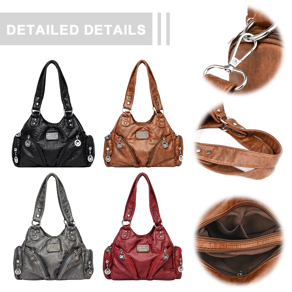 

Women Metal Stud Handbag Multiple Pockets Leather Tote Bag Detachable Strap Casual Underarm Bag Female Travel Handbag