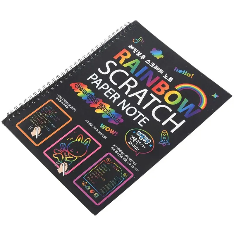 FBIL-6Pcs 19X26cm Large Magic Color Rainbow Scratch Paper Note Book Black Diy Drawing Scraping Painting Kid Doodle