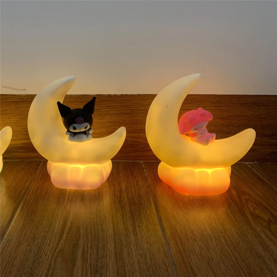 2024 New Kuromi Cinnamonroll Moon LED Light 3D Cartoon Kawaii Ornament Cute Beauty Bedroom Night Light Bedside Decor Lamp Gifts