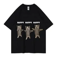 Funny Cute Cat Meme Graphic TShirt Happy Dance Cat Print Short Sleeve T-shirt Men Women Casual Fashion Cotton T Shitrs 50747