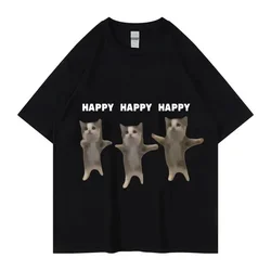 Funny Cute Cat Meme Graphic TShirt Happy Dance Cat Print Short Sleeve T-shirt Men Women Casual Fashion Cotton T Shitrs 50747