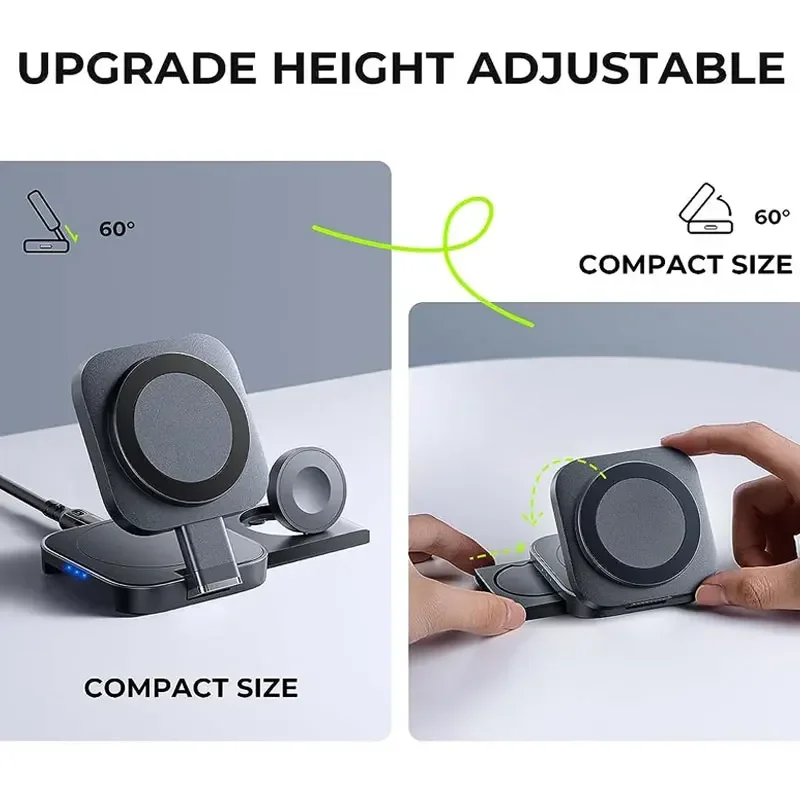 حامل شاحن لاسلكي صغير قابل للطي 3 في 1 لهاتف iPhone 15 14 13 12 Pro Max Apple Watch 8 7 حامل محطة شحن سريعة مغناطيسية #2