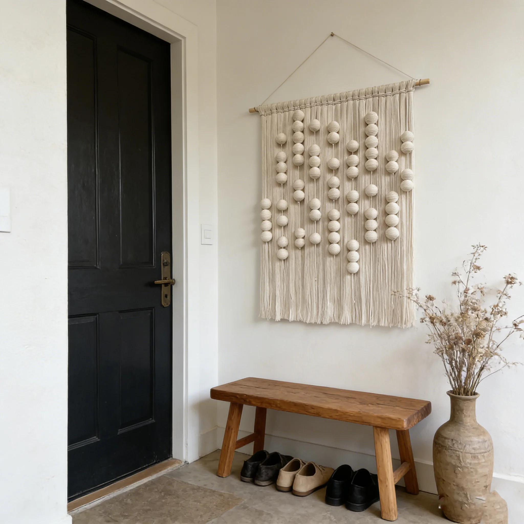 Double Layer with Bubble Mid Century Tassel Tapestry Macrame Wall Hanging Decor Art Home Decor for Dining Room