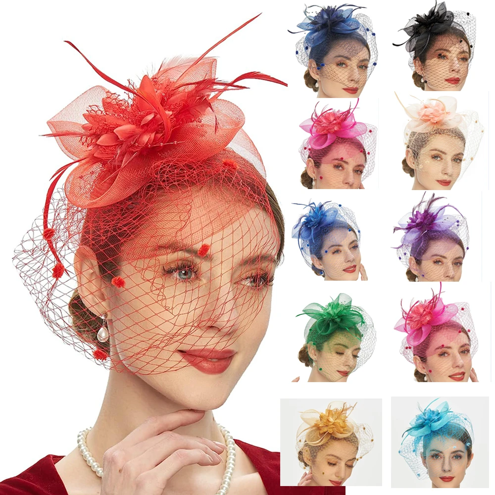 New Bridal Headwear Fascinator Hats for Women Tea Party Headband Kentucky Derby Wedding Accessories Flower Mesh Veil Fascinator