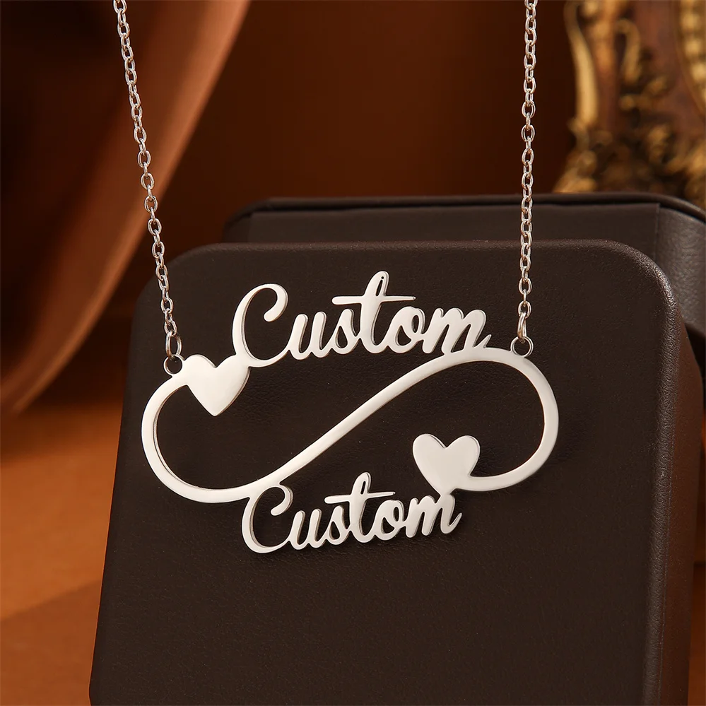 QIMING Personalized Heart Custom Name Necklaces For Women Nameplate Friendship Stainless Steel Necklace Jewelry Family Gifts