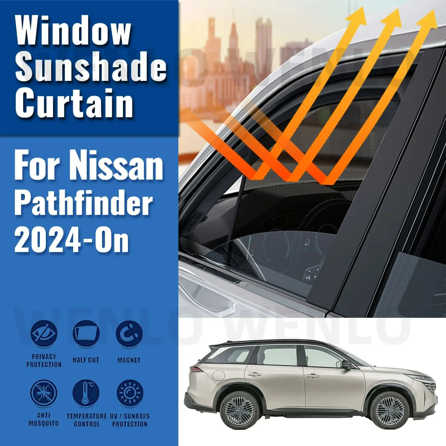 

For Nissan Pathfinder 2024 Side Window Sun Shade Visor Magnetic Car Sunshade Front Rear Windshield Frame Curtains Shield