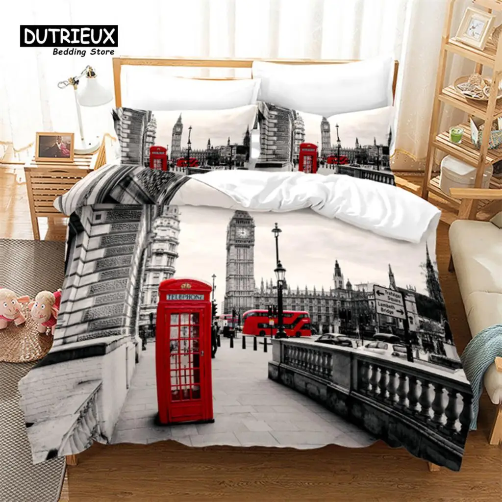 

Cityscape Duvet Cover Set Europe Building Bedding Set Paris City Night 3D Print Comforter Cover Full King For Kids Adults Decor