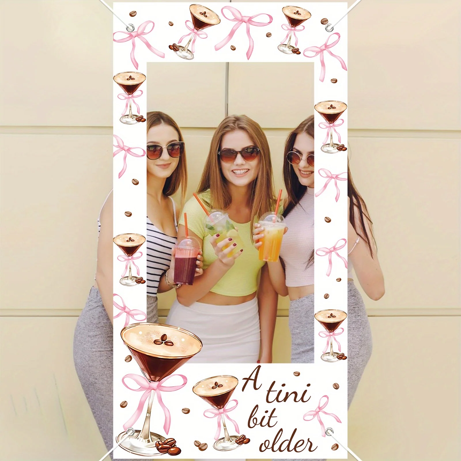 2D-Flachbanner, 1 Stück Martini-Party-Fotorahmen, mit Weinglas und Schleife, Party-Dekoration, Cocktail-Thema-Dekoration