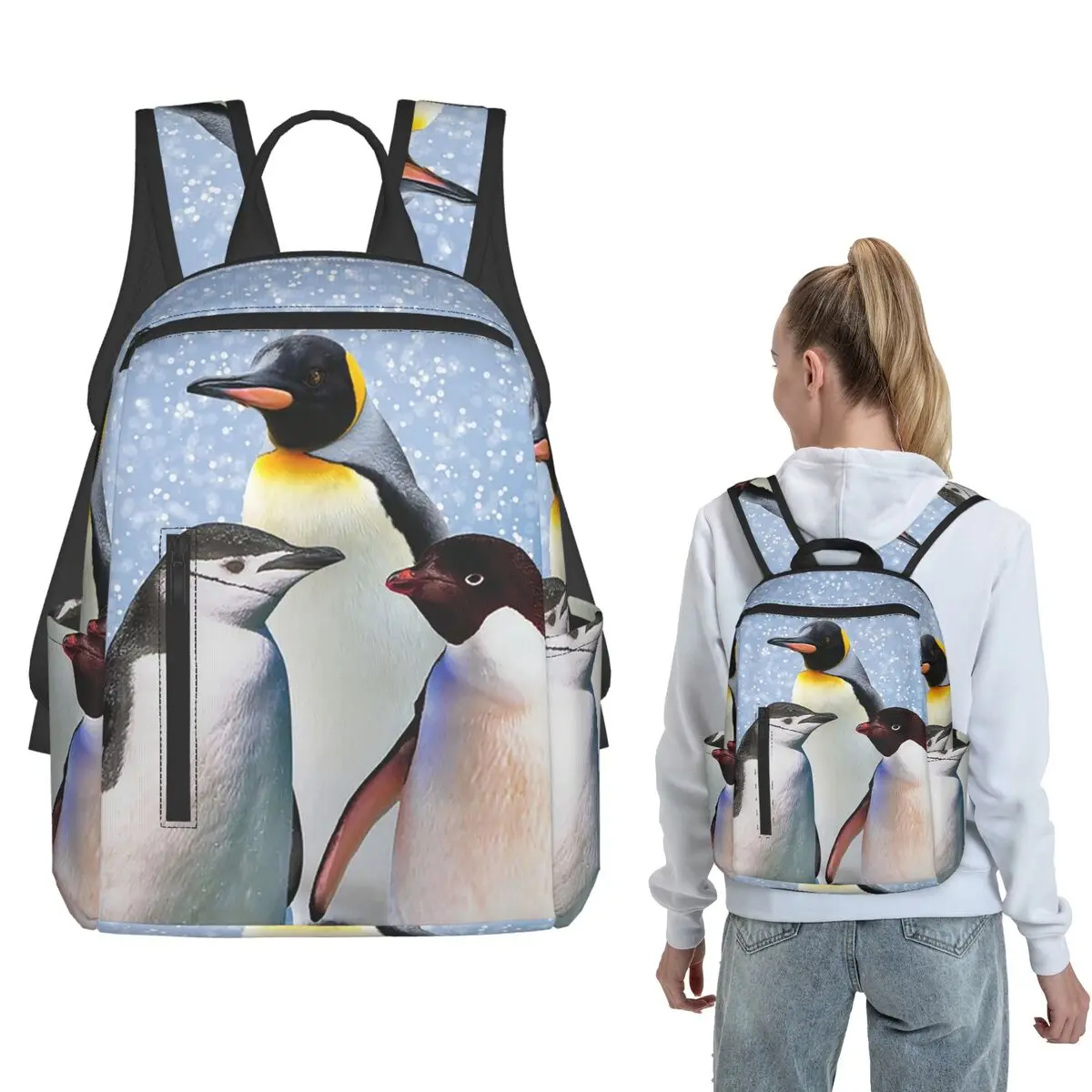

Penguins In The Snow Backpack Daypack Children BookBag School Bag Shoulder Bags for Men Women