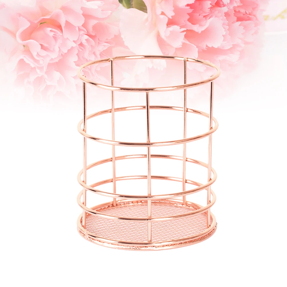 

Metal Desktop Pencil Holder Round Stationery Organizer Wire Basket For Office Home School Use Rose Gold