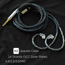 KZ 24 Core OCC Silver Plated Upgrade Cable Earphones Cable 4.4mm 3.5mm with mic for KZ ZS10 Pro X AS16Pro AST24 PRO ZAS