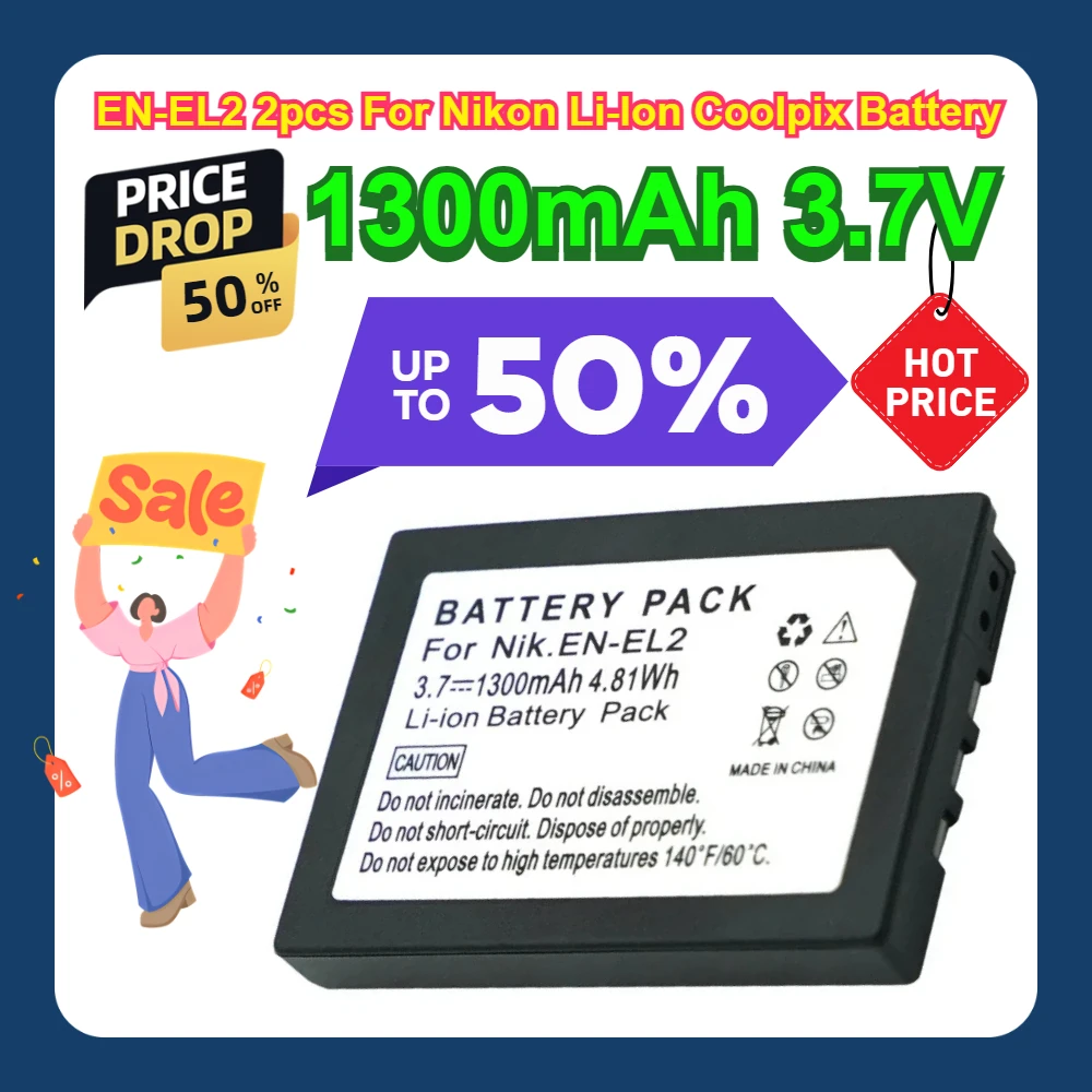 

EN-EL2 2pcs 1300mAh 3.7V For Nikon Li-Ion Coolpix Battery