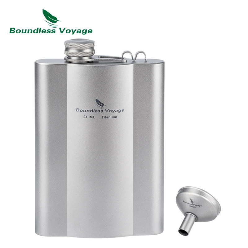 Boundless Voyage Titanium Hip Flask with Funnel 180ml Outdoor Ultralight Liquor Flask Bottle for Whiskey Vodka Wine