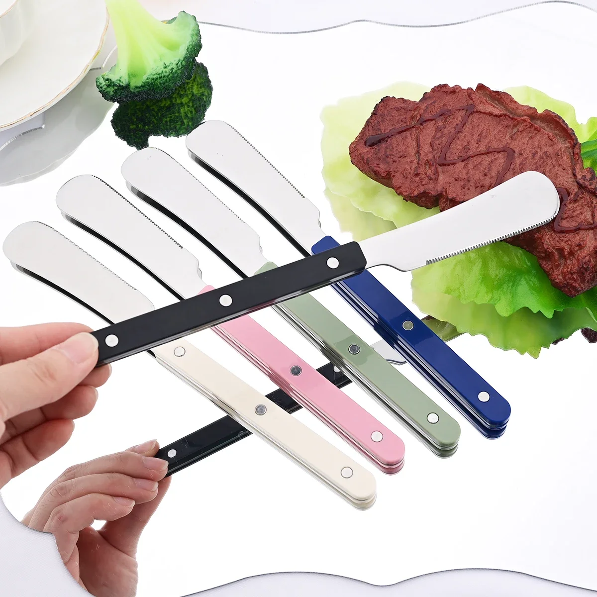 4pcs Multicolour Mirror Dinner Knife Tableware Acrylic Clip Stainless Steel Handle Steak Knife Set Western Party Kitchen Cutlery